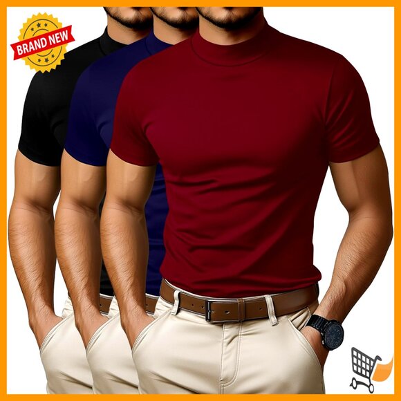 Slim Fit Mock Turtleneck Shirts 3 Pack Knitted Basic Undershirt Tops